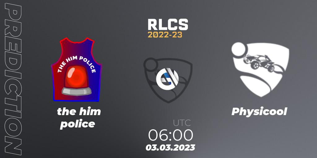 the him police vs Physicool: Match Prediction. 03.03.2023 at 06:00, Rocket League, RLCS 2022-23 - Winter: Oceania Regional 3 - Winter Invitational