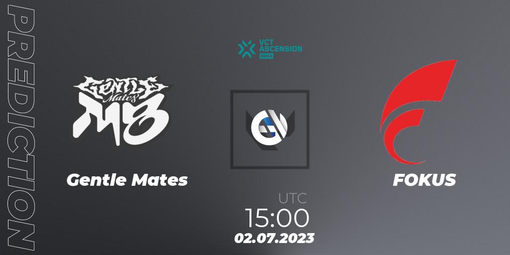 Gentle Mates vs FOKUS: Match Prediction. 02.07.2023 at 15:00, VALORANT, VALORANT Challengers Ascension 2023: EMEA - Group Stage