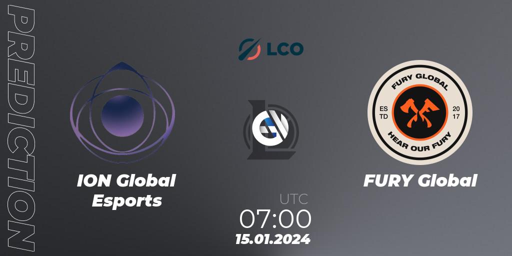ION Global Esports vs FURY Global: Match Prediction. 15.01.2024 at 07:00, LoL, LCO Split 1 2024 - Group Stage