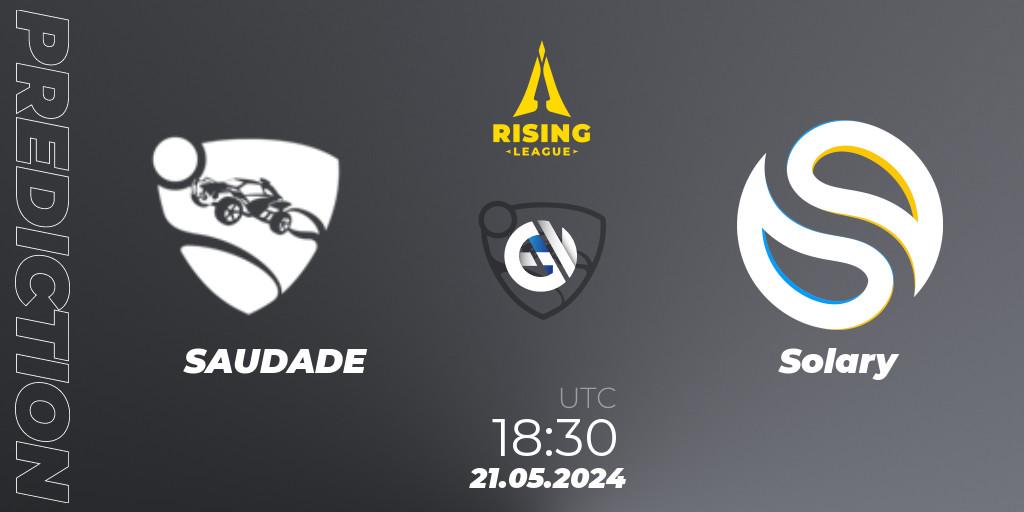 SAUDADE vs Solary: Match Prediction. 21.05.2024 at 18:30, Rocket League, Rising League 2024 — Split 1 — Main Event