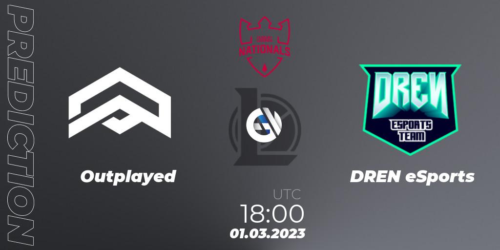 Outplayed vs DREN eSports: Match Prediction. 01.03.2023 at 18:00, LoL, PG Nationals Spring 2023 - Group Stage