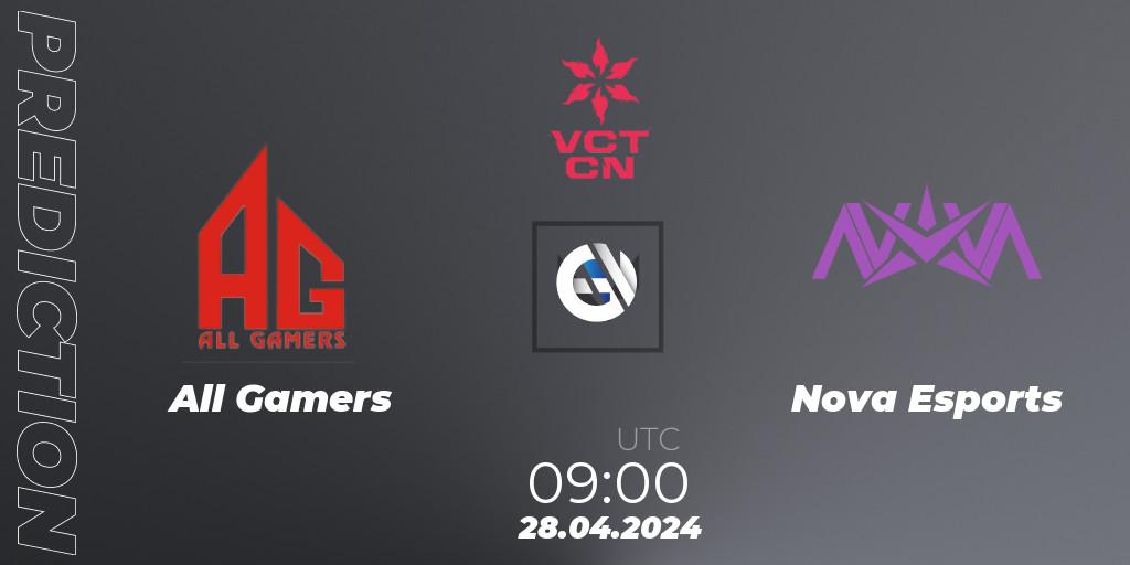 All Gamers vs Nova Esports: Match Prediction. 28.04.2024 at 09:10, VALORANT, VALORANT Champions Tour China 2024: Stage 1 - Group Stage