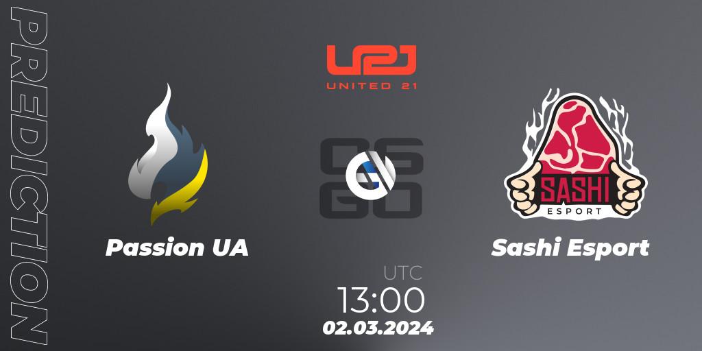 Passion UA vs Sashi Esport: Match Prediction. 02.03.2024 at 13:00, Counter-Strike (CS2), United21 Season 12
