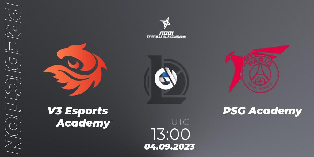 V3 Esports Academy vs PSG Academy: Match Prediction. 04.09.2023 at 13:25, LoL, Asia Star Challengers Invitational 2023