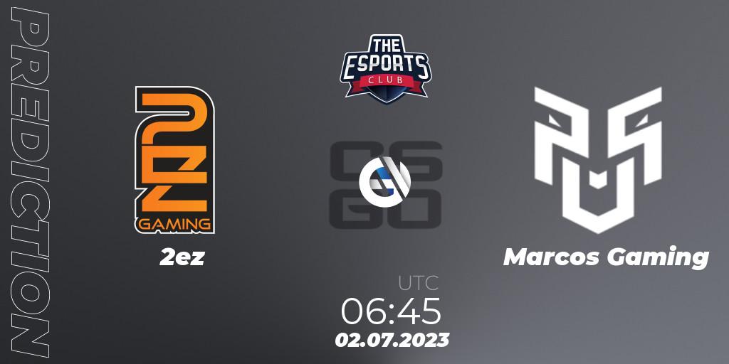 2ez vs Marcos Gaming: Match Prediction. 02.07.2023 at 07:45, Counter-Strike (CS2), TEC Arena Connect Pune 2023