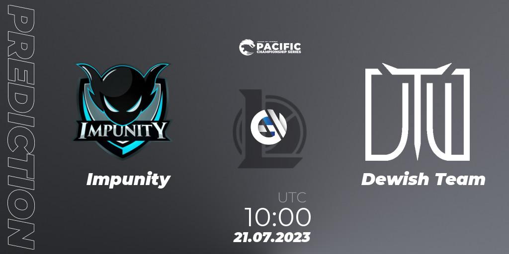 Impunity vs Dewish Team: Match Prediction. 21.07.2023 at 10:00, LoL, PACIFIC Championship series Group Stage