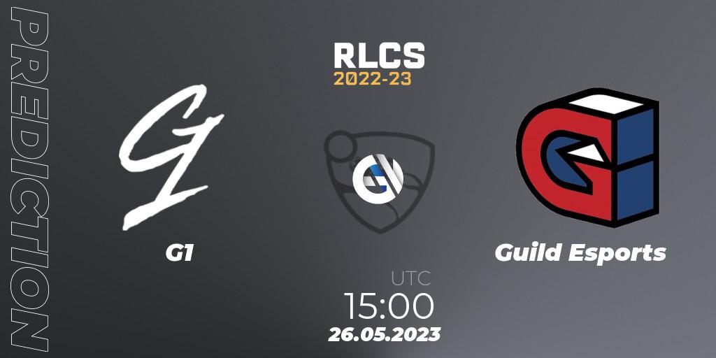 G1 vs Guild Esports: Match Prediction. 26.05.2023 at 15:00, Rocket League, RLCS 2022-23 - Spring: Europe Regional 2 - Spring Cup
