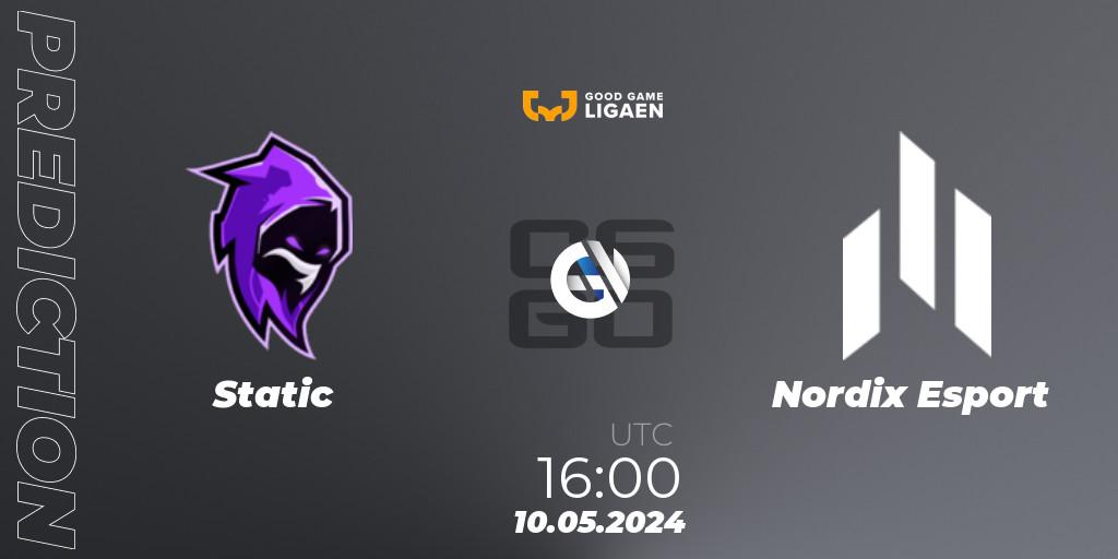 Static vs Nordix Esport: Match Prediction. 10.05.2024 at 16:00, Counter-Strike (CS2), Good Game-ligaen Spring 2024