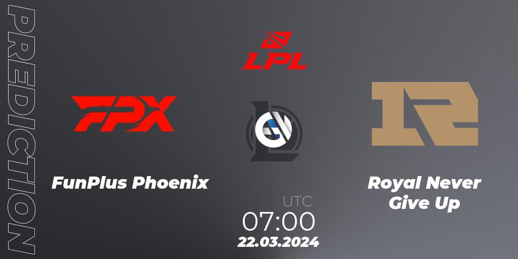FunPlus Phoenix vs Royal Never Give Up: Match Prediction. 22.03.24, LoL, LPL Spring 2024 - Group Stage