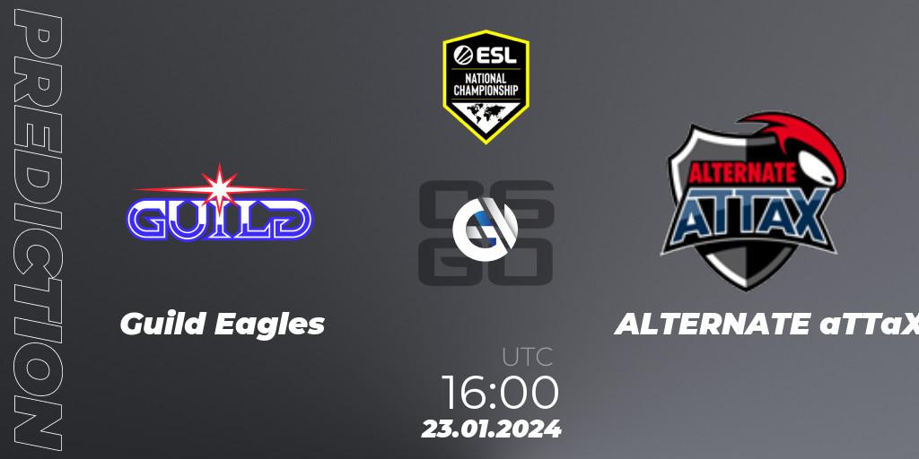 Guild Eagles vs ALTERNATE aTTaX: Match Prediction. 23.01.2024 at 16:00, Counter-Strike (CS2), ESL Pro League Season 19 NC Europe Qualifier