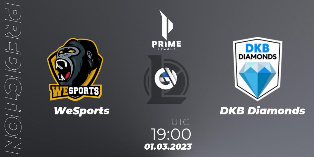 WeSports vs DKB Diamonds: Match Prediction. 01.03.2023 at 19:00, LoL, Prime League 2nd Division Spring 2023 - Group Stage