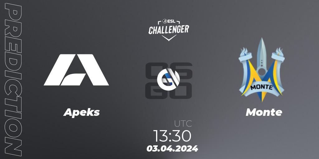 Apeks vs Monte: Match Prediction. 03.04.24, CS2 (CS:GO), ESL Challenger #57: European Closed Qualifier