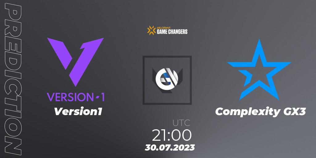 Version1 vs Complexity GX3: Match Prediction. 30.07.2023 at 21:10, VALORANT, VCT 2023: Game Changers North America Series S2