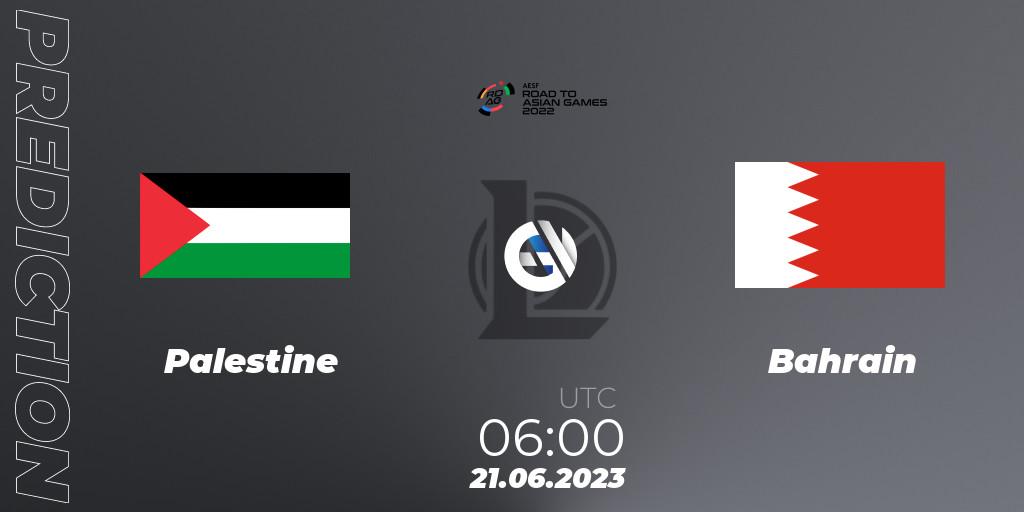 Palestine vs Bahrain: Match Prediction. 21.06.2023 at 06:00, LoL, 2022 AESF Road to Asian Games - West Asia