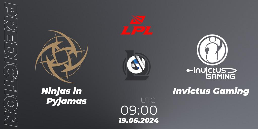 Ninjas in Pyjamas vs Invictus Gaming: Match Prediction. 19.06.2024 at 09:00, LoL, LPL 2024 Summer - Group Stage