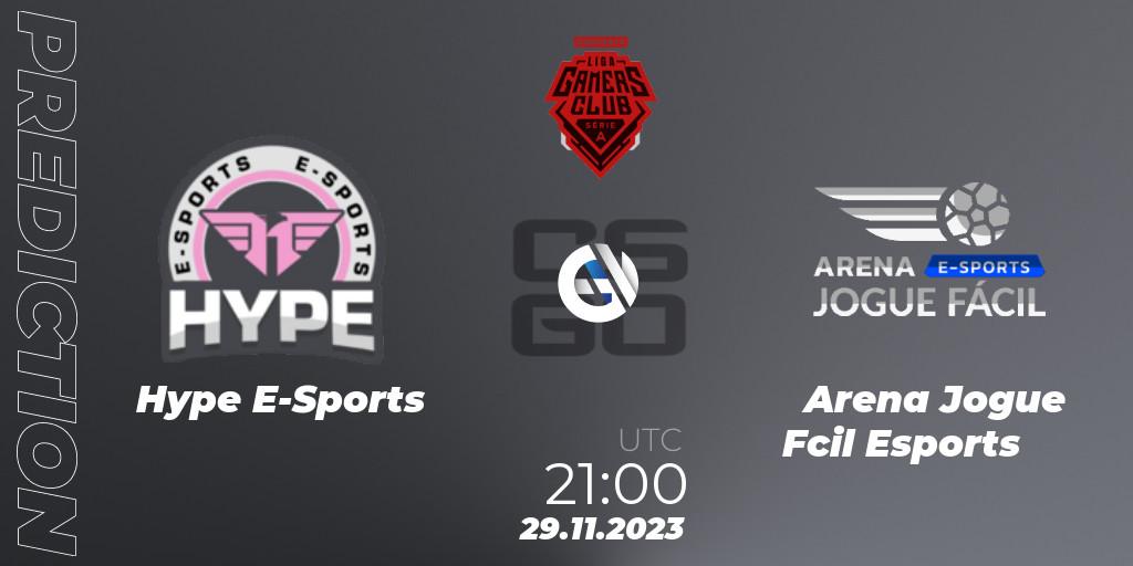 Hype E-Sports vs Arena Jogue Fácil Esports: Match Prediction. 29.11.2023 at 21:00, Counter-Strike (CS2), Gamers Club Liga Série A: Esquenta