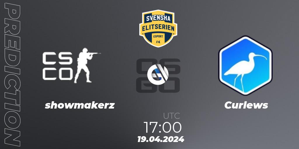 showmakerz vs Curlews: Match Prediction. 19.04.2024 at 17:10, Counter-Strike (CS2), Svenska Elitserien Spring 2024