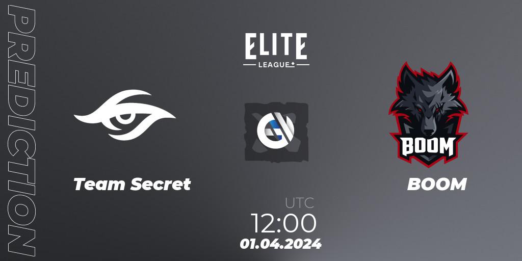 Team Secret vs BOOM: Match Prediction. 01.04.24, Dota 2, Elite League: Swiss Stage