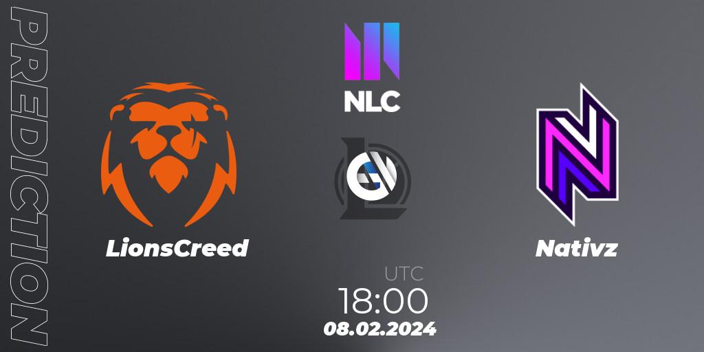 LionsCreed vs Nativz: Match Prediction. 08.02.2024 at 18:00, LoL, NLC 1st Division Spring 2024