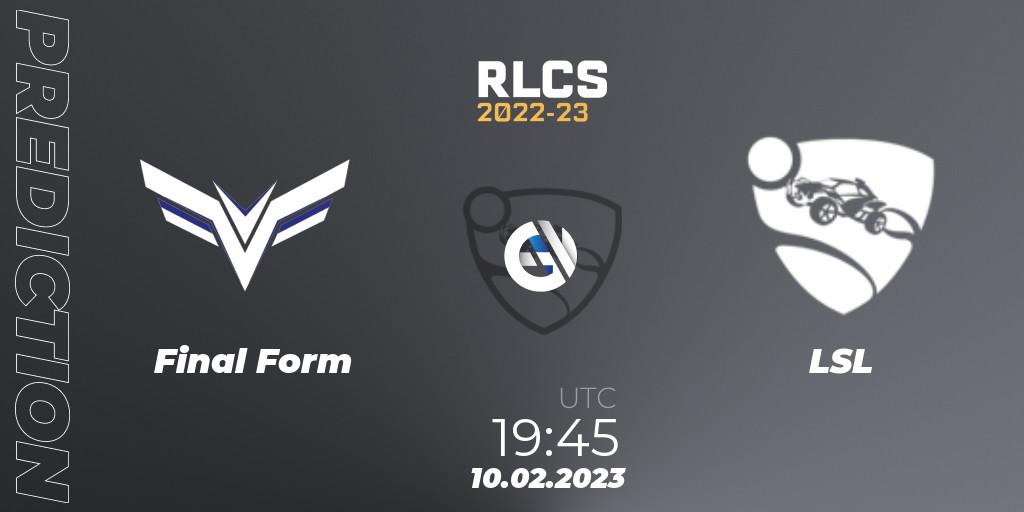 Final Form vs LSL: Match Prediction. 10.02.23, Rocket League, RLCS 2022-23 - Winter: South America Regional 2 - Winter Cup