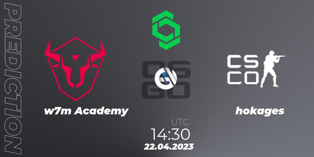 w7m Academy vs hokages: Match Prediction. 22.04.2023 at 14:30, Counter-Strike (CS2), CCT South America Series #7: Closed Qualifier