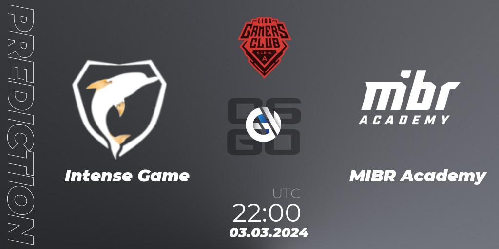 Intense Game vs MIBR Academy: Match Prediction. 03.03.2024 at 22:00, Counter-Strike (CS2), Gamers Club Liga Série A: February 2024