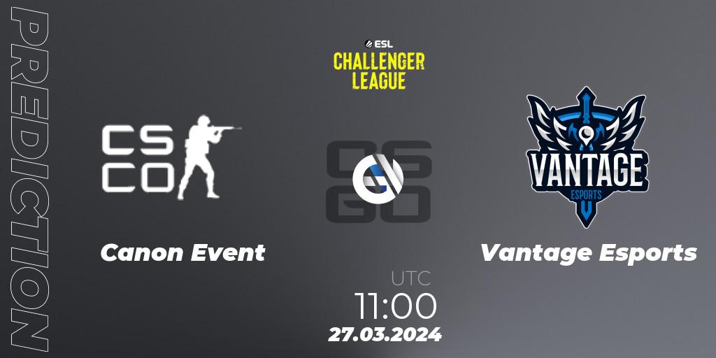 Canon Event vs Vantage Esports: Match Prediction. 27.03.2024 at 11:00, Counter-Strike (CS2), ESL Challenger League Season 47: Oceania