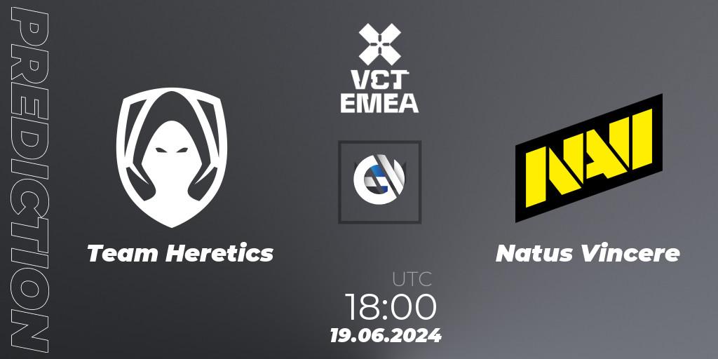 Team Heretics vs Natus Vincere: Match Prediction. 19.06.2024 at 19:20, VALORANT, VALORANT Champions Tour 2024: EMEA League - Stage 2 - Group Stage