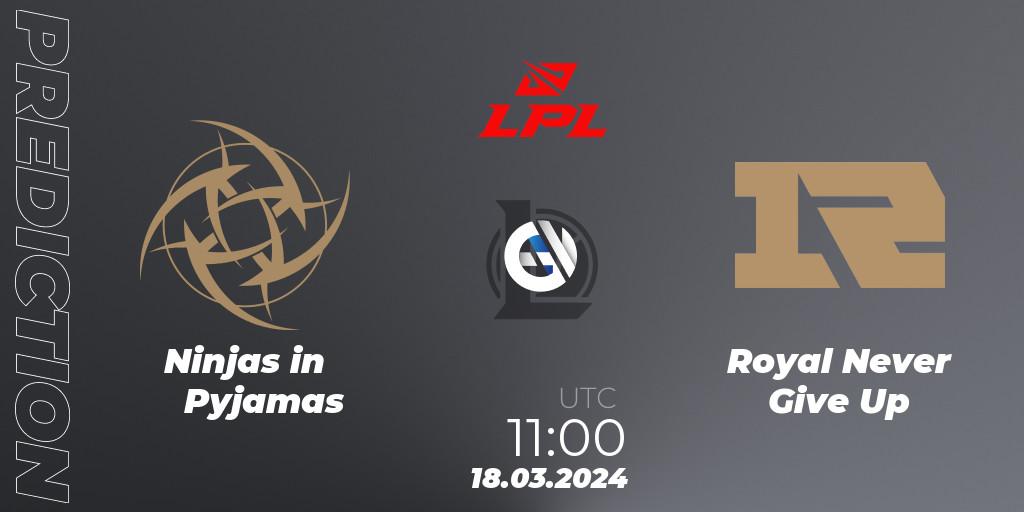 Ninjas in Pyjamas vs Royal Never Give Up: Match Prediction. 18.03.24, LoL, LPL Spring 2024 - Group Stage