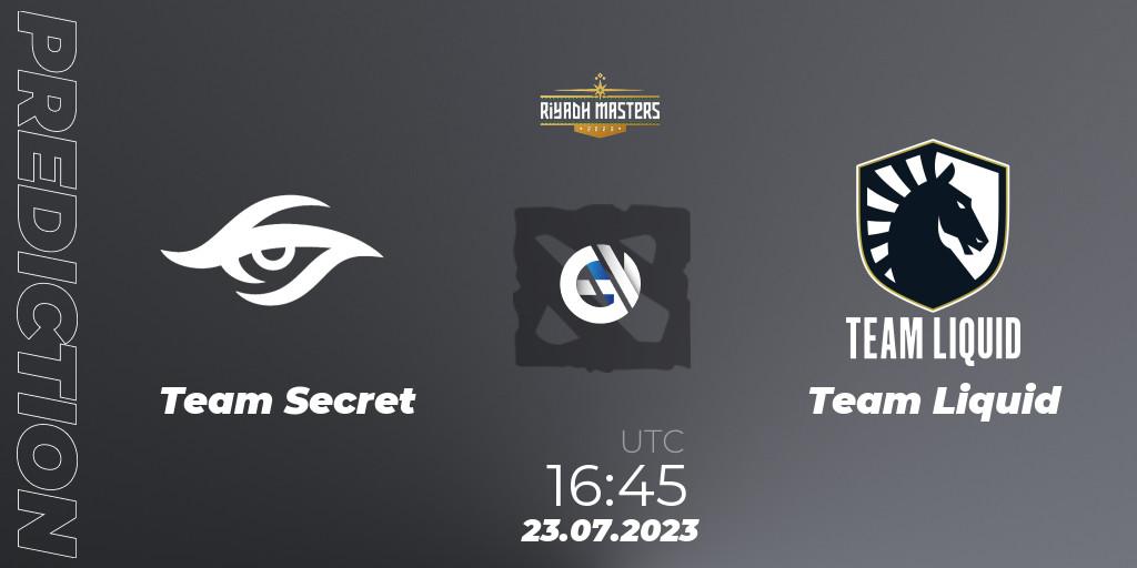 Team Secret vs Team Liquid: Match Prediction. 23.07.2023 at 17:40, Dota 2, Riyadh Masters 2023 - Group Stage