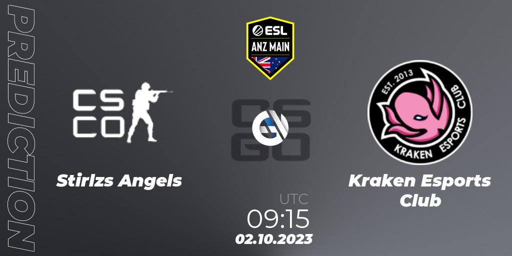 Stirlzs Angels vs Kraken Esports Club: Match Prediction. 02.10.2023 at 09:15, Counter-Strike (CS2), ESL ANZ Main Season 17