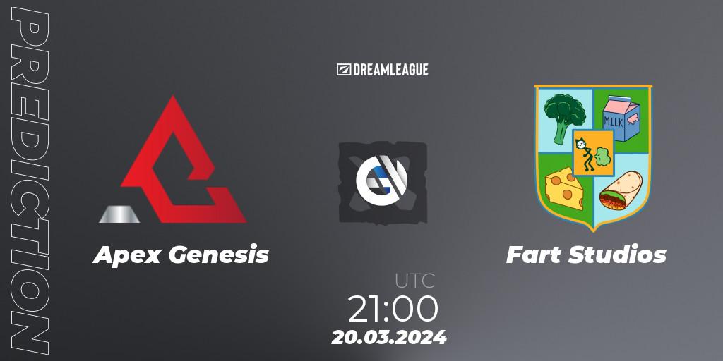 Apex Genesis vs Fart Studios: Match Prediction. 20.03.2024 at 20:00, Dota 2, DreamLeague Season 23: North America Closed Qualifier