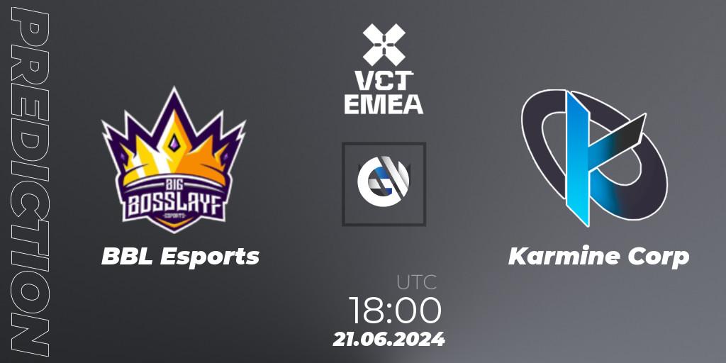 BBL Esports vs Karmine Corp: Match Prediction. 21.06.2024 at 16:00, VALORANT, VALORANT Champions Tour 2024: EMEA League - Stage 2 - Group Stage