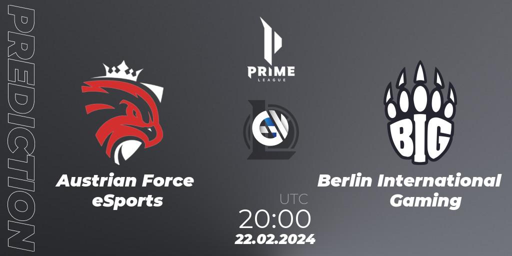 Austrian Force eSports vs Berlin International Gaming: Match Prediction. 22.02.24, LoL, Prime League Spring 2024 - Group Stage