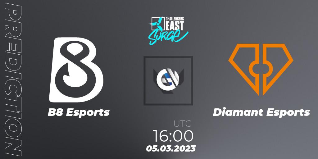 B8 Esports vs Diamant Esports: Match Prediction. 05.03.2023 at 16:15, VALORANT, VALORANT Challengers 2023 East: Surge Split 1