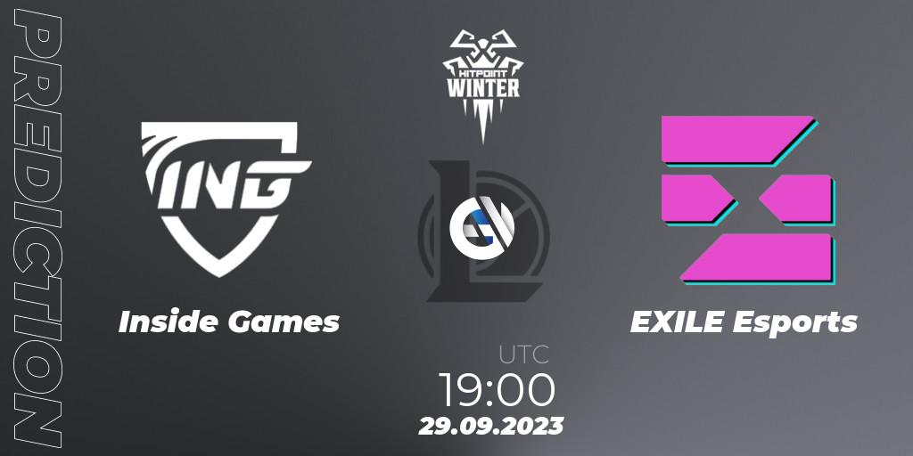 Inside Games vs EXILE Esports: Match Prediction. 29.09.23, LoL, Hitpoint Masters Winter 2023 - Group Stage