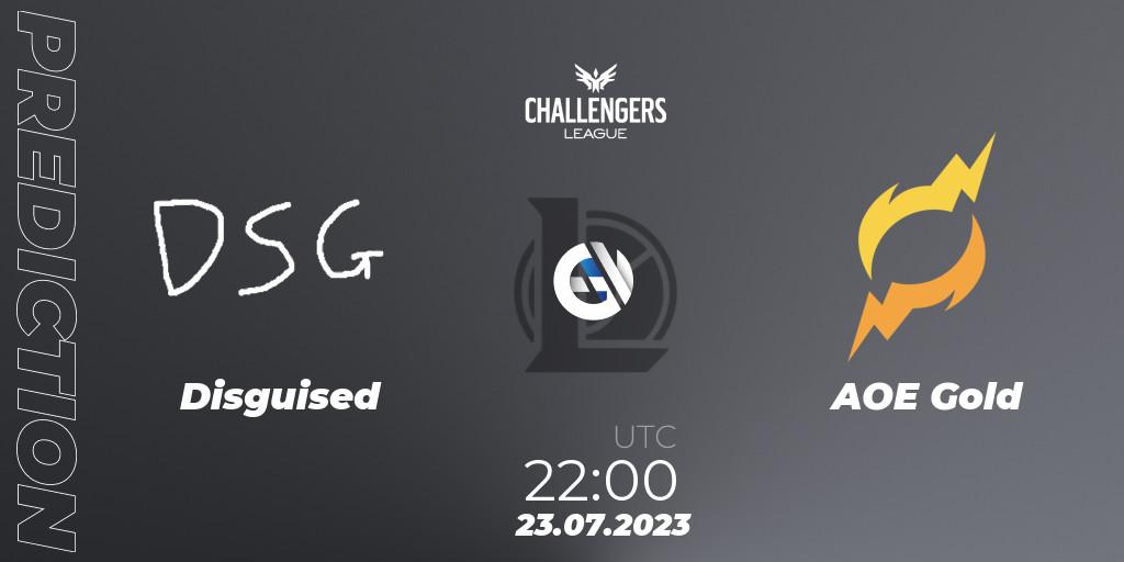 Disguised vs AOE Gold: Match Prediction. 23.07.2023 at 22:00, LoL, North American Challengers League 2023 Summer - Playoffs