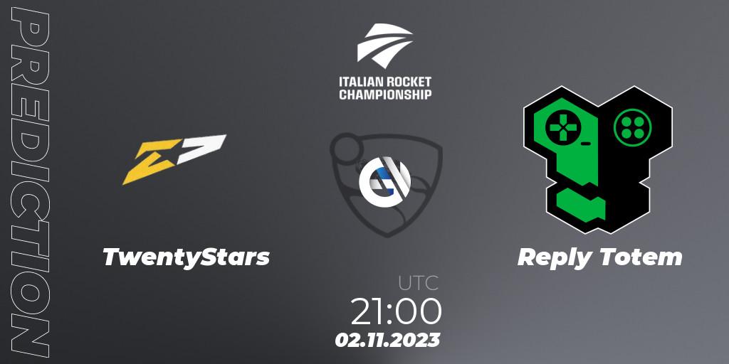 TwentyStars vs Reply Totem: Match Prediction. 02.11.2023 at 21:00, Rocket League, Italian Rocket Championship Season 11Serie A Relegation