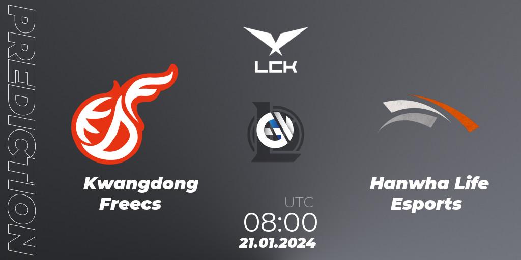 Kwangdong Freecs vs Hanwha Life Esports: Match Prediction. 21.01.2024 at 06:00, LoL, LCK Spring 2024 - Group Stage