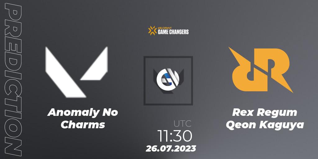 Anomaly No Charms vs Rex Regum Qeon Kaguya: Match Prediction. 26.07.2023 at 11:30, VALORANT, VCT 2023: Game Changers APAC Open 3