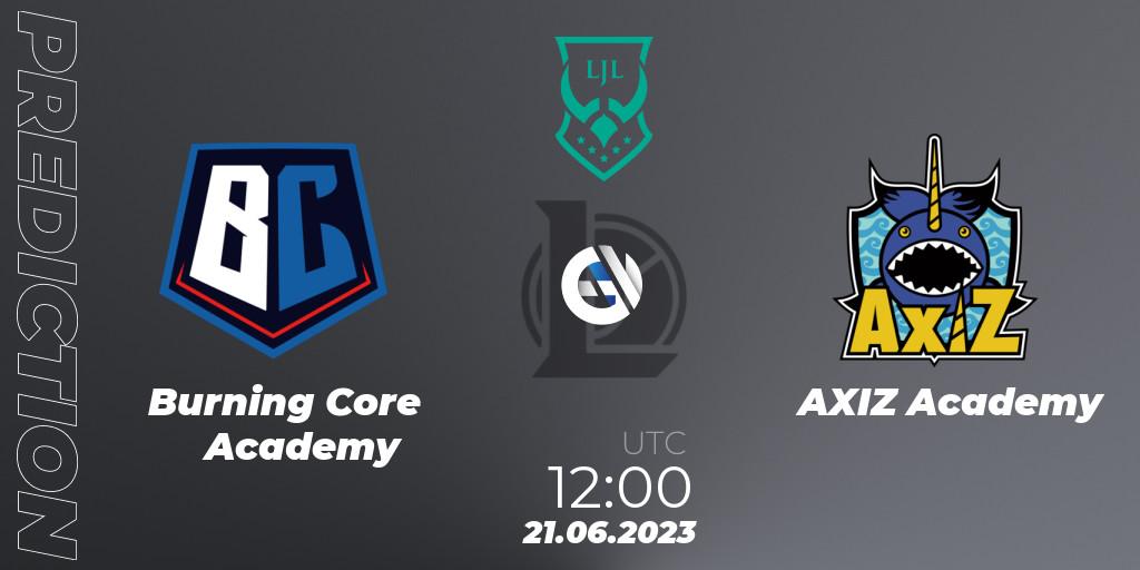 Burning Core Academy vs AXIZ Academy: Match Prediction. 21.06.2023 at 12:00, LoL, LJL Academy 2023 - Group Stage