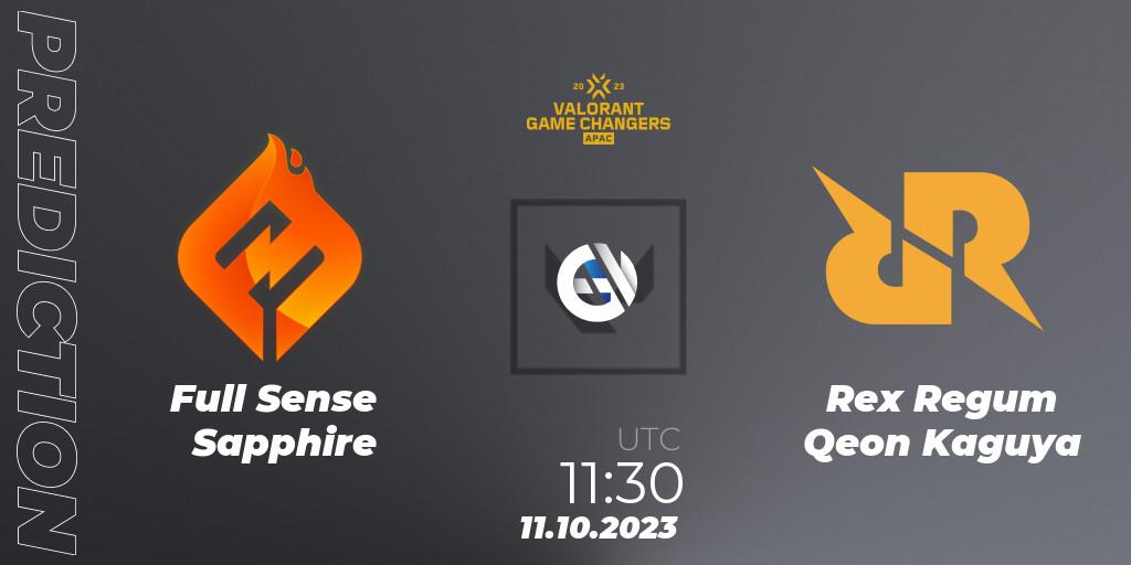 Full Sense Sapphire vs Rex Regum Qeon Kaguya: Match Prediction. 11.10.2023 at 11:30, VALORANT, VCT 2023: Game Changers APAC Elite
