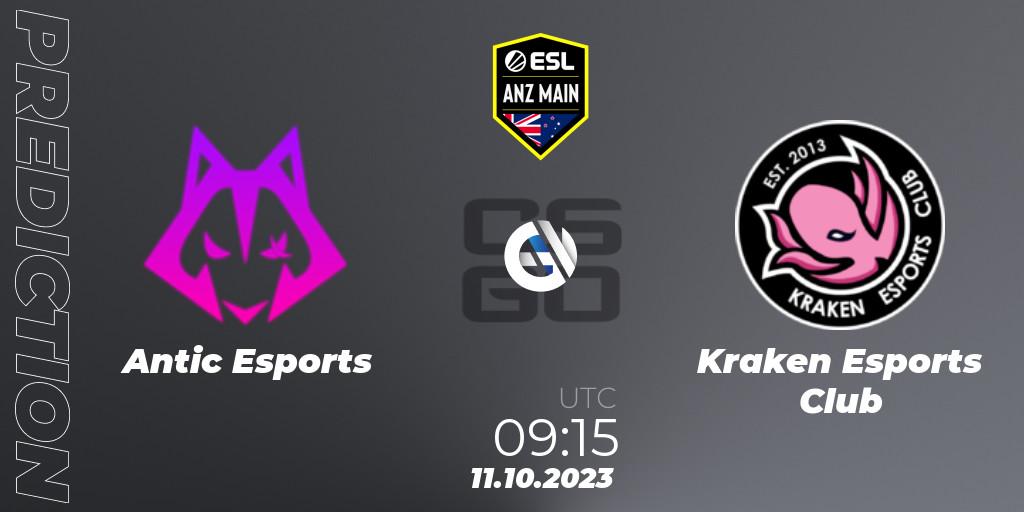 Antic Esports vs Kraken Esports Club: Match Prediction. 11.10.2023 at 09:15, Counter-Strike (CS2), ESL ANZ Main Season 17