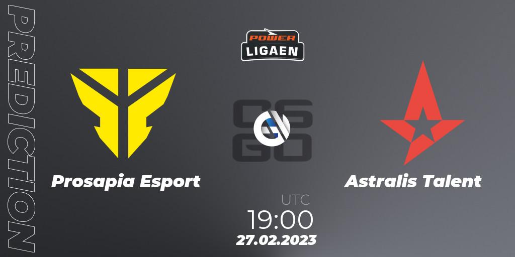 Prosapia Esport vs Astralis Talent: Match Prediction. 27.02.2023 at 19:00, Counter-Strike (CS2), Dust2.dk Ligaen Season 22