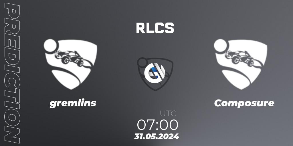 gremlins vs Composure: Match Prediction. 31.05.2024 at 07:00, Rocket League, RLCS 2024 - Major 2: OCE Open Qualifier 6