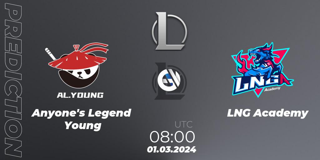 Anyone's Legend Young vs LNG Academy: Match Prediction. 01.03.2024 at 08:00, LoL, LDL 2024 - Stage 1
