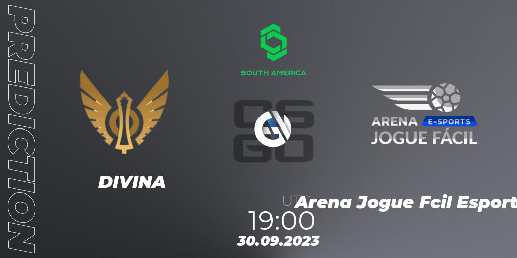 DIVINA vs Arena Jogue Fácil Esports: Match Prediction. 30.09.23, CS2 (CS:GO), CCT South America Series #12: Closed Qualifier