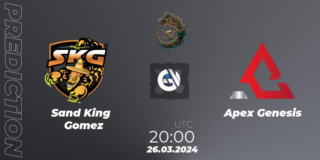 Sand King Gomez vs Apex Genesis: Match Prediction. 26.03.24, Dota 2, PGL Wallachia Season 1: North America Closed Qualifier