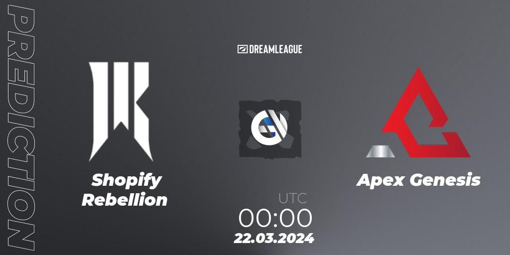Shopify Rebellion vs Apex Genesis: Match Prediction. 22.03.24, Dota 2, DreamLeague Season 23: North America Closed Qualifier