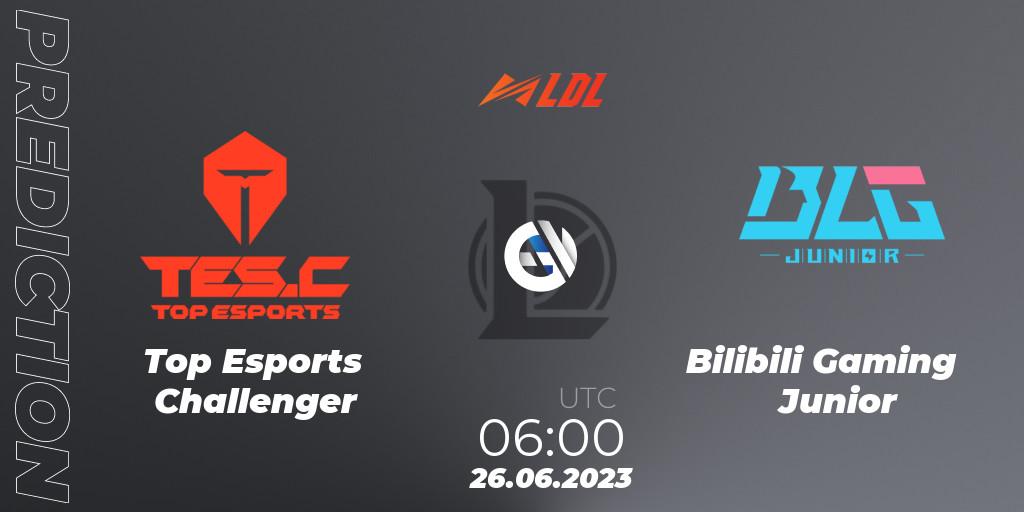Top Esports Challenger vs Bilibili Gaming Junior: Match Prediction. 26.06.2023 at 06:00, LoL, LDL 2023 - Regular Season - Stage 3